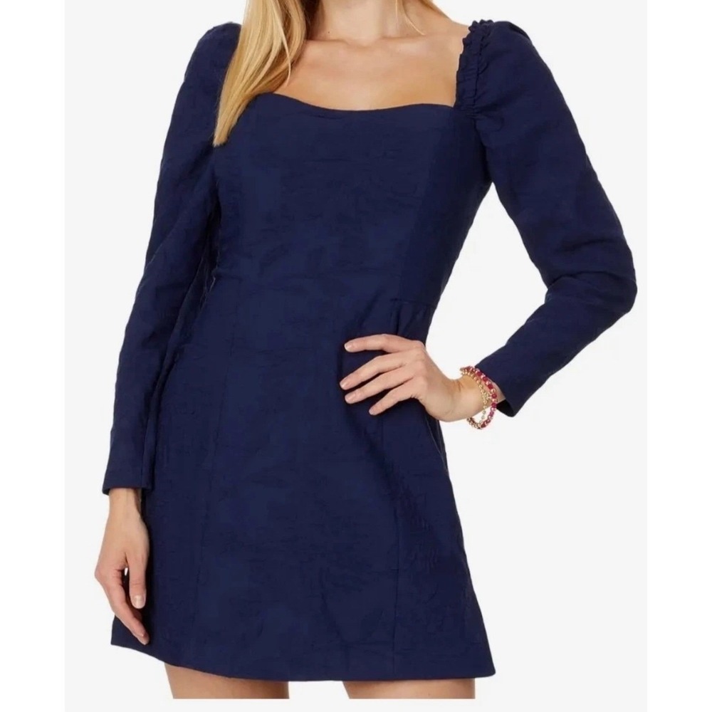 Lilly Pulitzer Ivanna Long Sleeve Romper Size 2 True Navy Caliente Pucker Jacqua